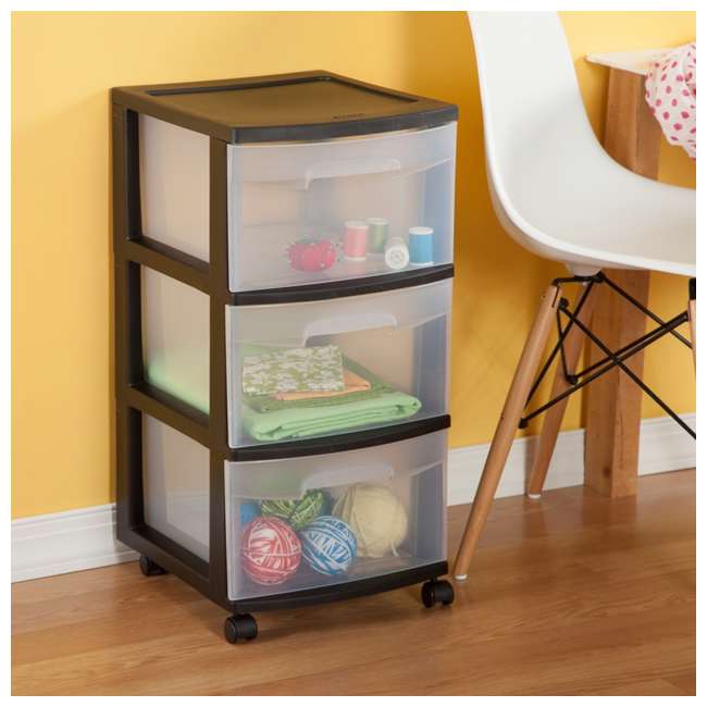 Sterilite 3 Drawer Storage Cart Clear Drawers Black Frame Open