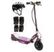 13111250 + 97778 + 96785 Razor E100 24V Electric Scooter (Purple) with Helmet, Elbow & Knee Pads