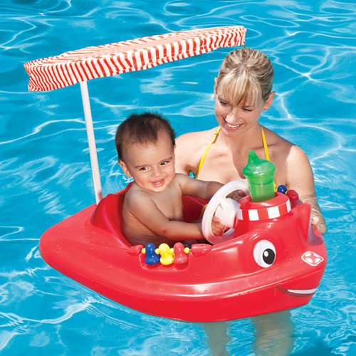 SwimWays Plastic Molded BabyPool Tug Boat Float with Toys and Canopy