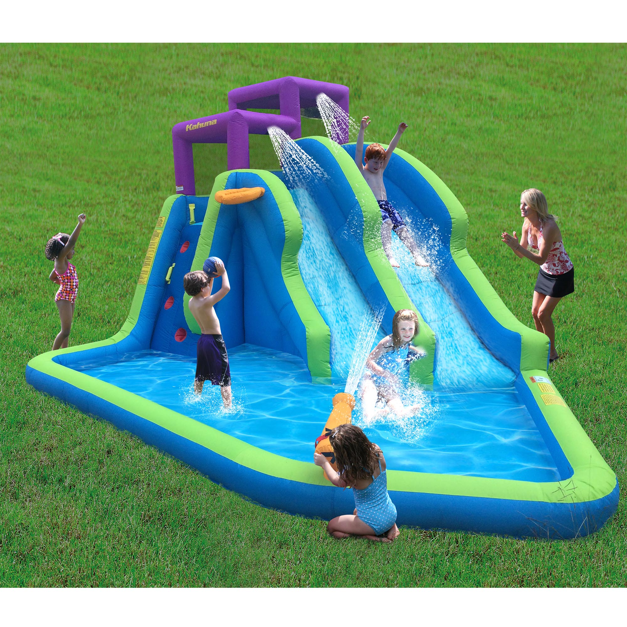 kahuna triple blast kids outdoor inflatable splash pool backyard water slide