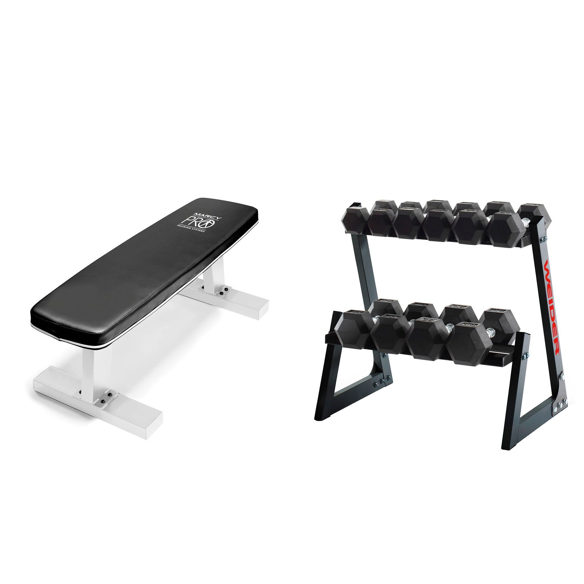 Weider Fitness 200 Pound Dumbbell Hex Weights Set W Rack Marcy