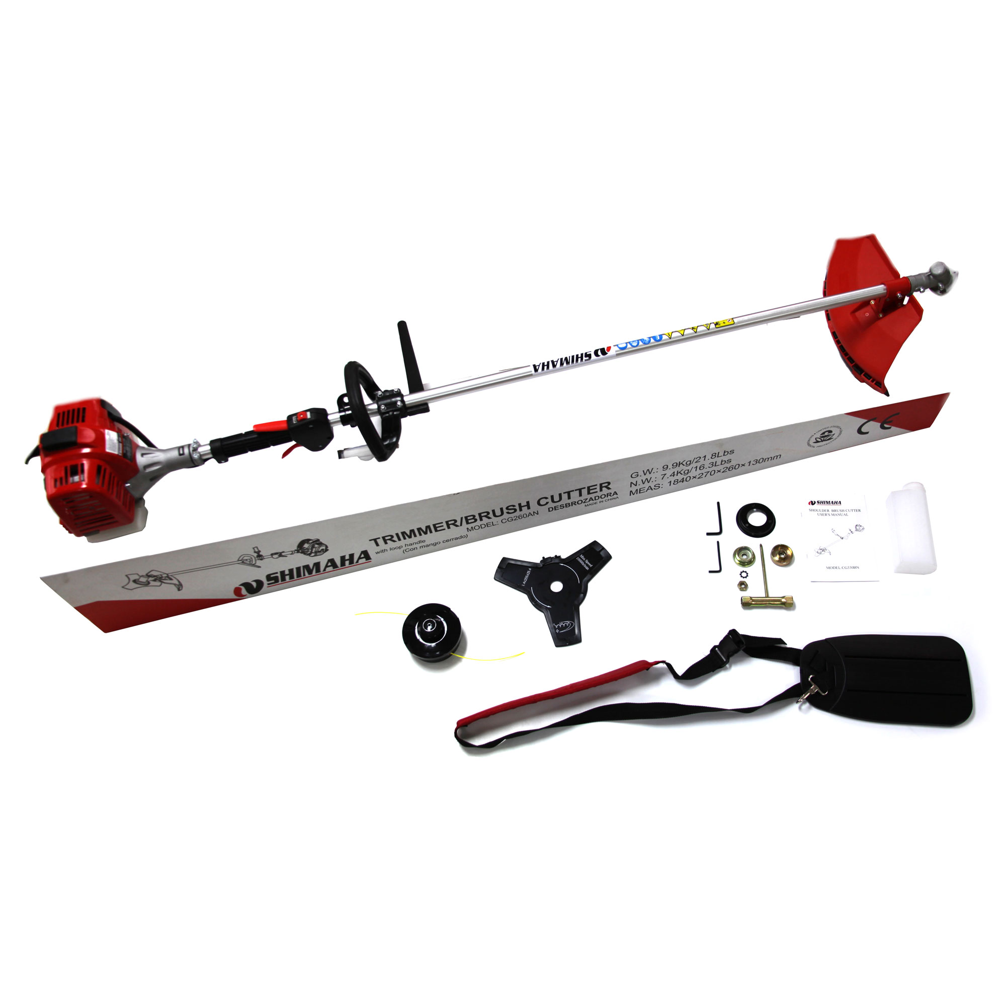 Shimaha 26cc Gas Powered Trimmer Brush Cutter with Loop Handle, Orange