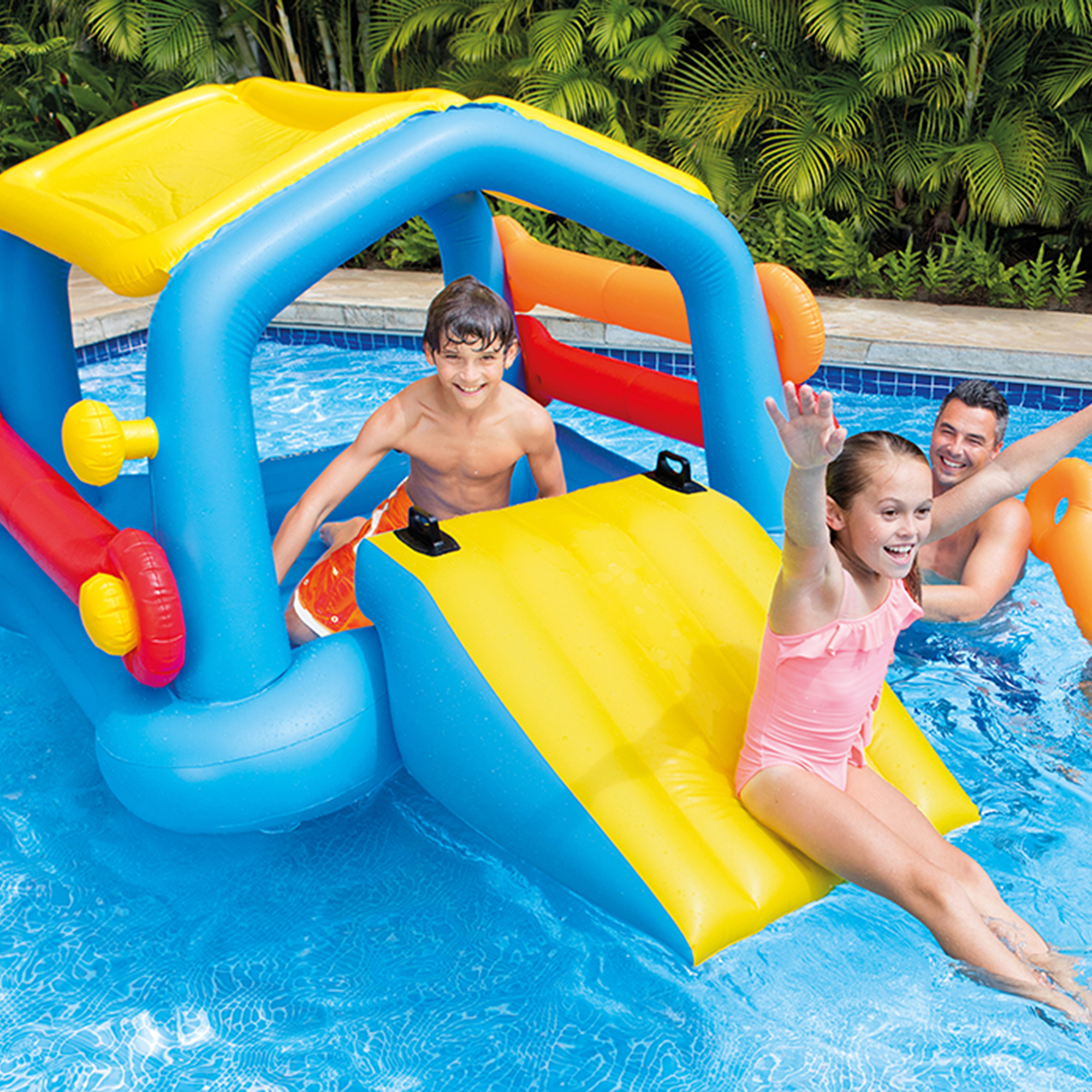 Intex Inflatable Island Pool Float Cabin Hut Water Slide Tube Floats Play Center
