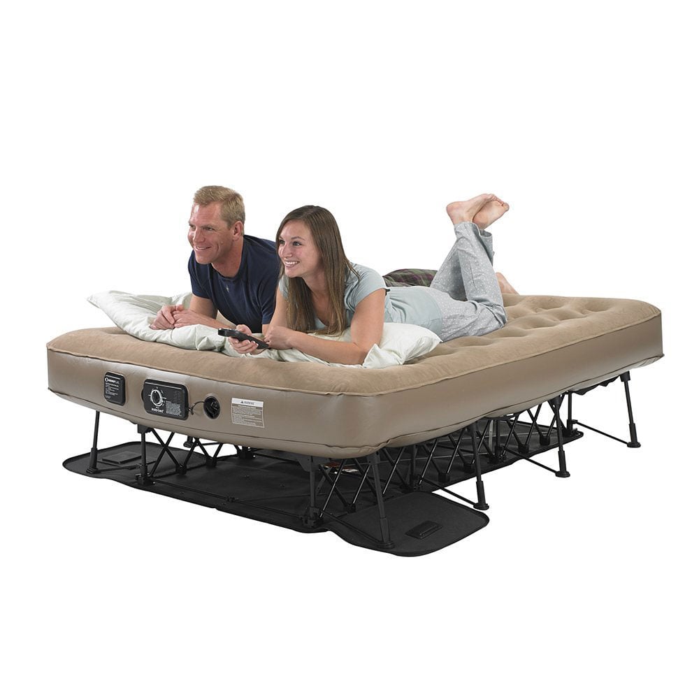 InstaBed EZ Queen Tan Air Mattress Airbed & Frame with Never Flat AC