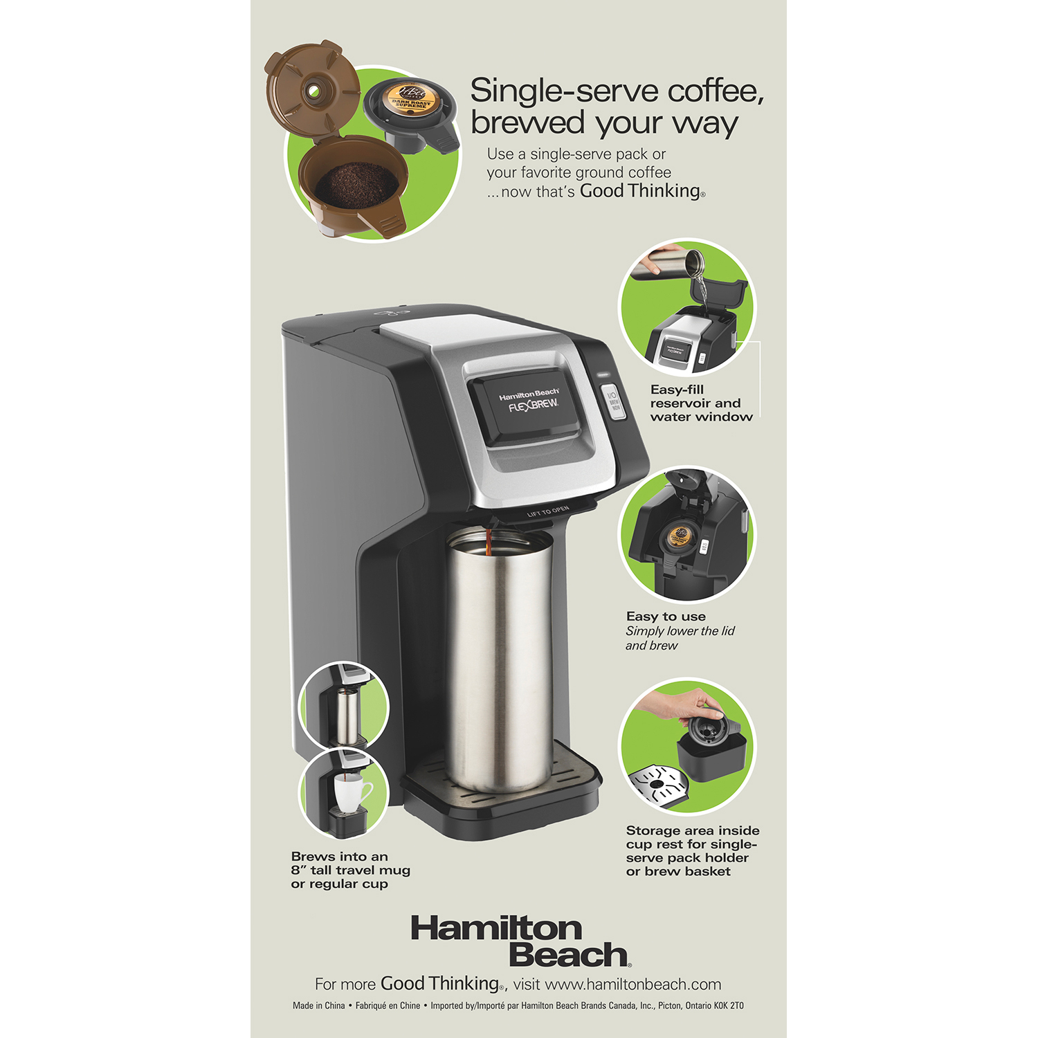 Hamilton Beach Flexbrew Single Serve Grind and Brew Ground Coffee Maker