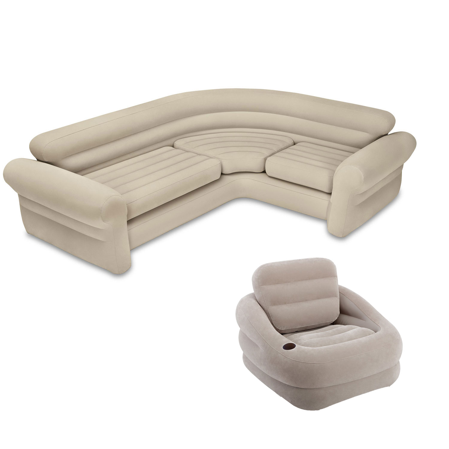 Intex Inflatable Corner Living Room Neutral Sectional Sofa + Khaki