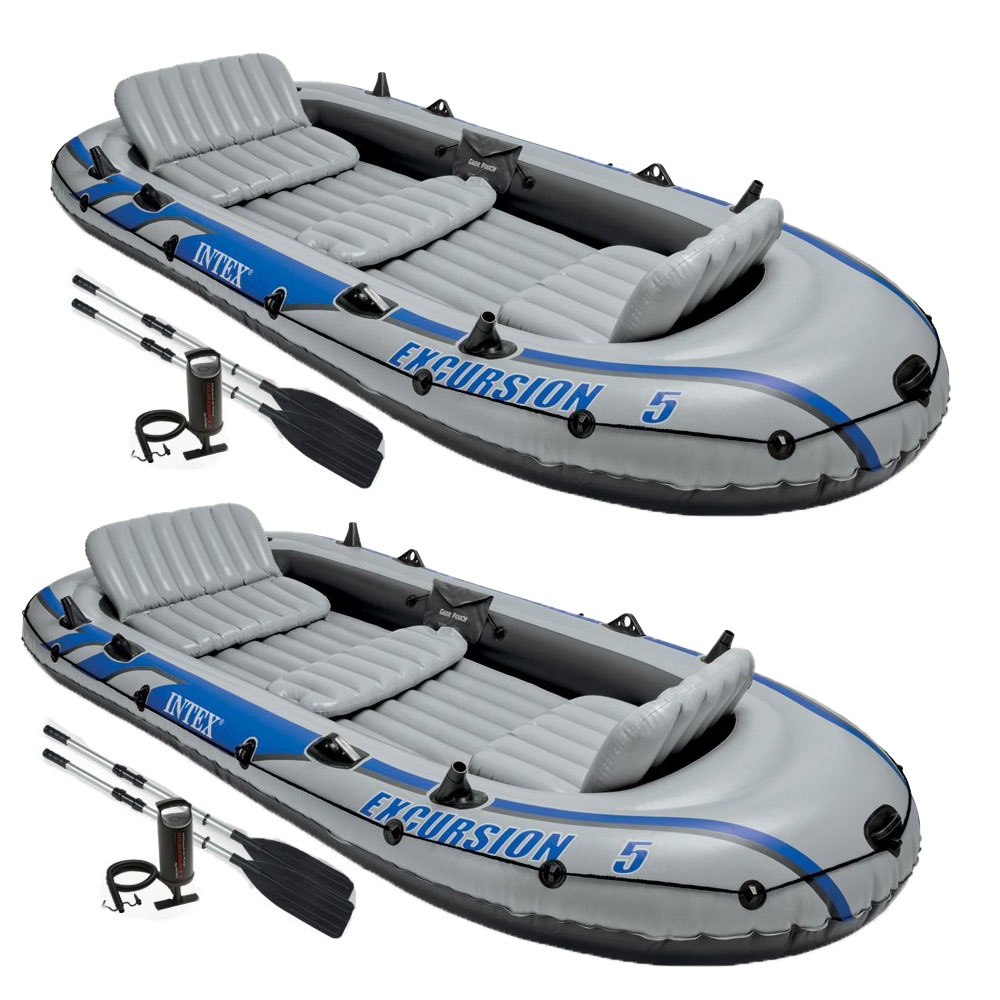 Details About Intex Excursion 5 Person Inflatable Rafting And Fishing Boat W 2 Oars 2 Pack