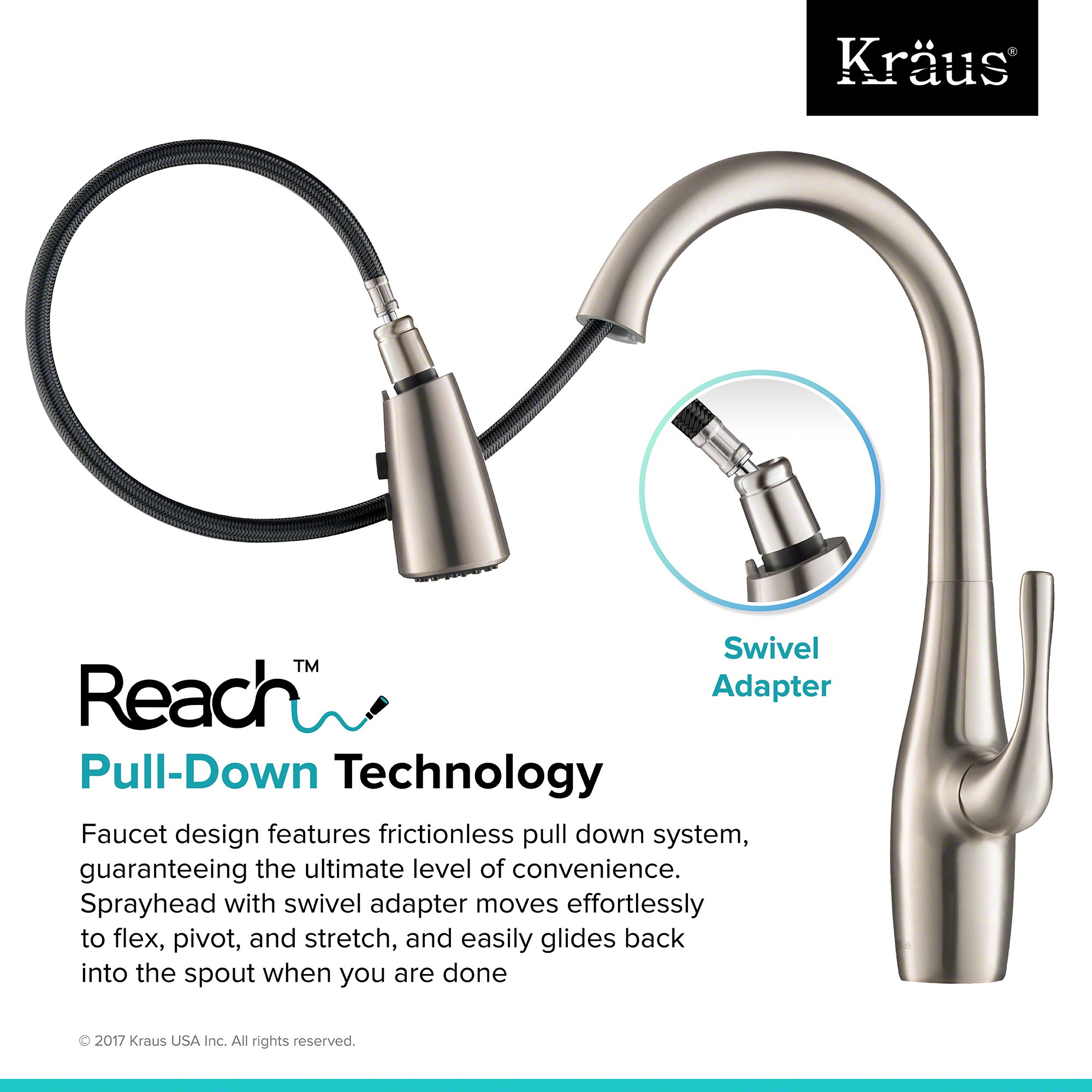 Kraus Esina Single Handle Pull Down Stainless Steel Dual Function