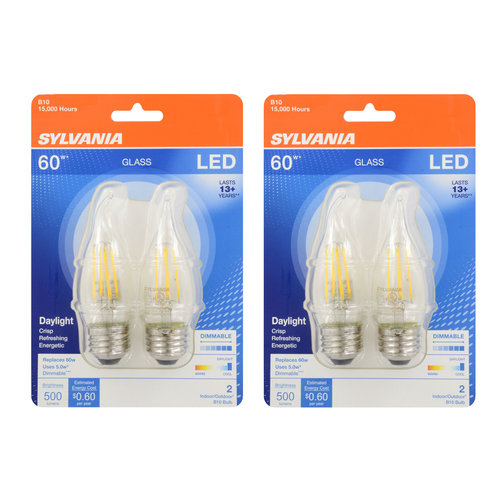 Sylvania LED B10 60W Medium Base Dimmable Daylight 5000K Light Bulb (4