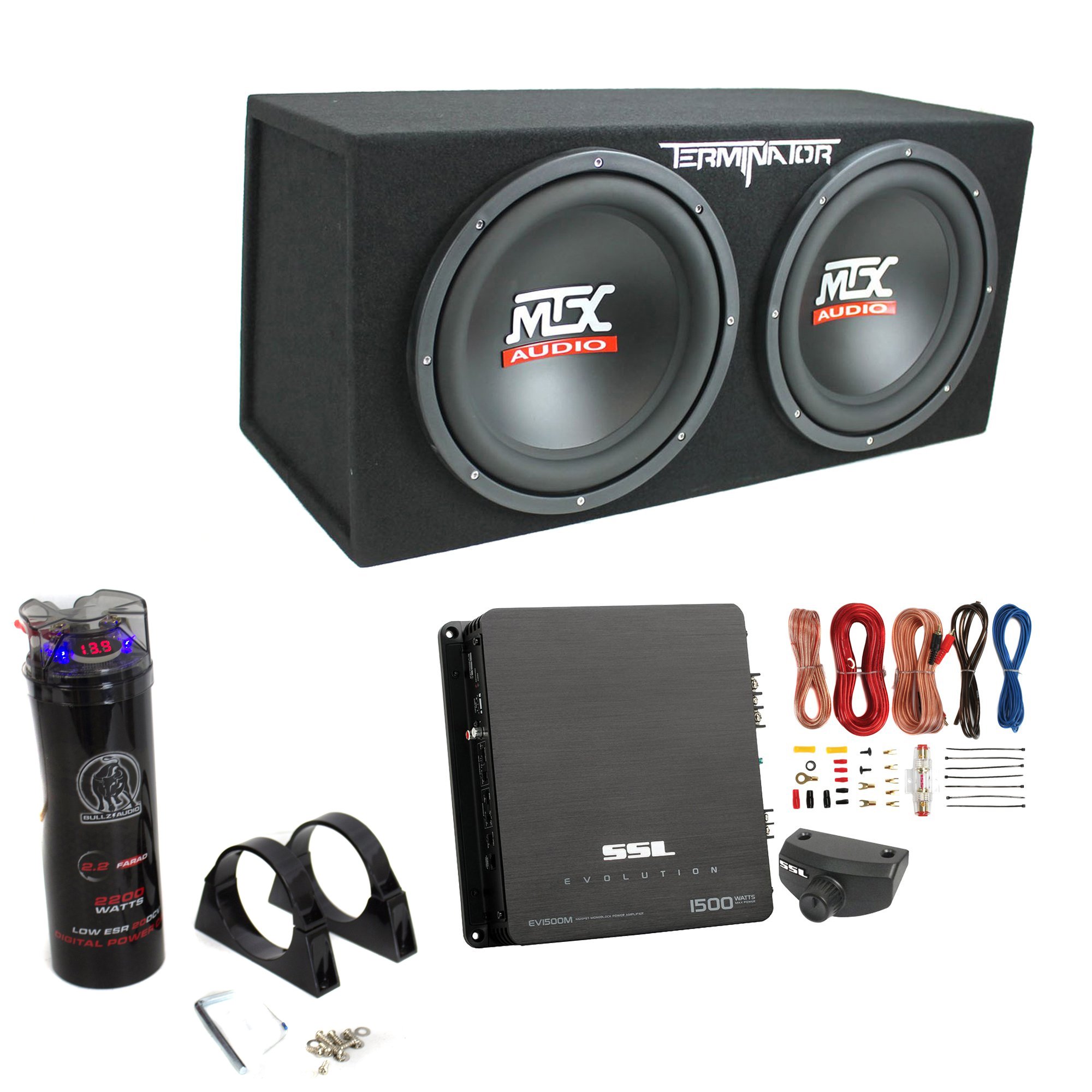 MTX TNE212D 12" 1200W Dual Loaded Subwoofer Box + 1500W Amp + Wiring + Capacitor | eBay