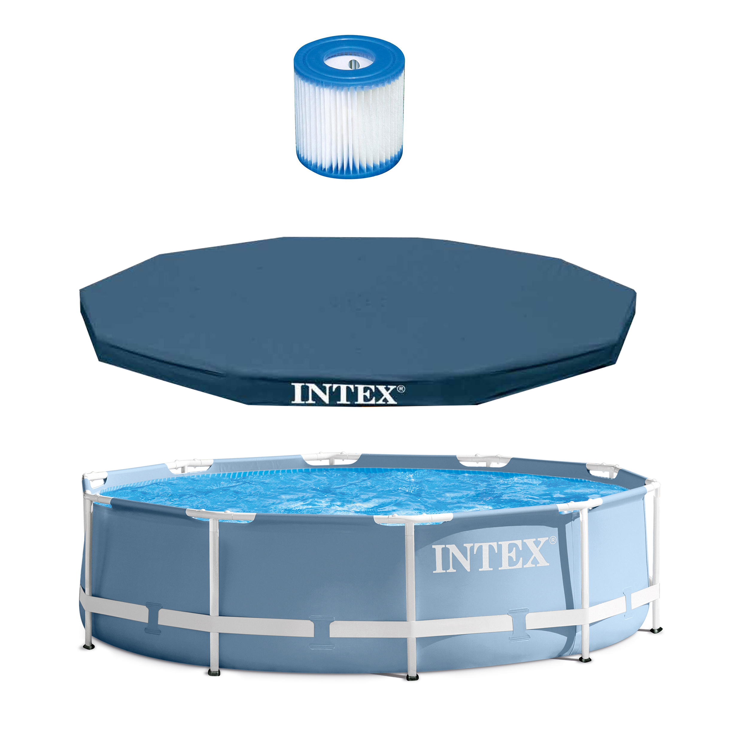 Intex 10' x 30" Prism Frame Pool + 10' Debris Cover + Type H Cartridge