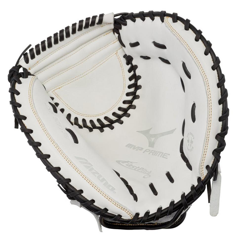 Mizuno Prime Leather Fastpitch Softball 34 Inch RH Catchers Mitt, White