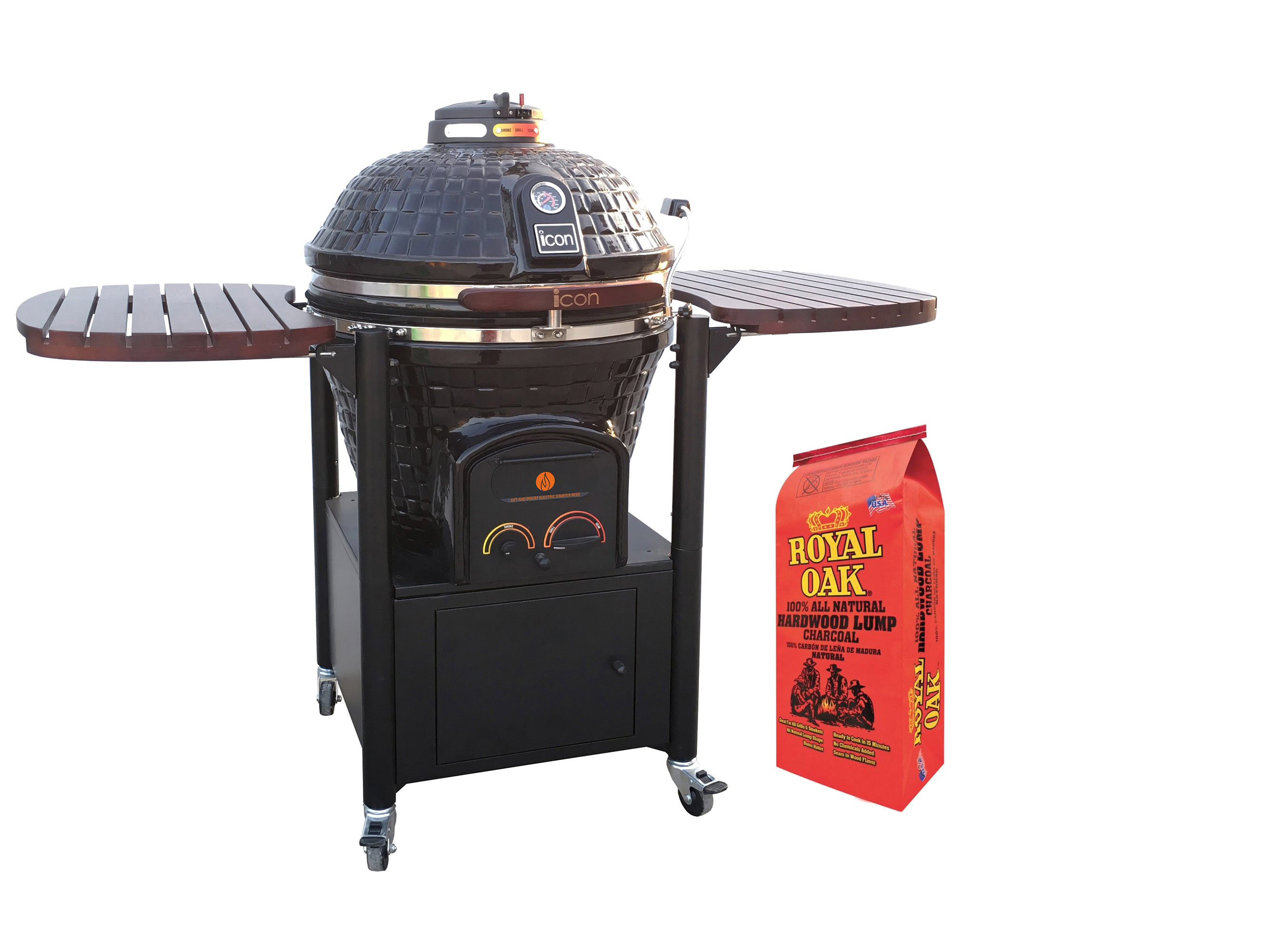 Icon Grills 800 Series 714 Sq In Black Kamado Grill with Royal Oak Lump Charcoal 842372168915 eBay