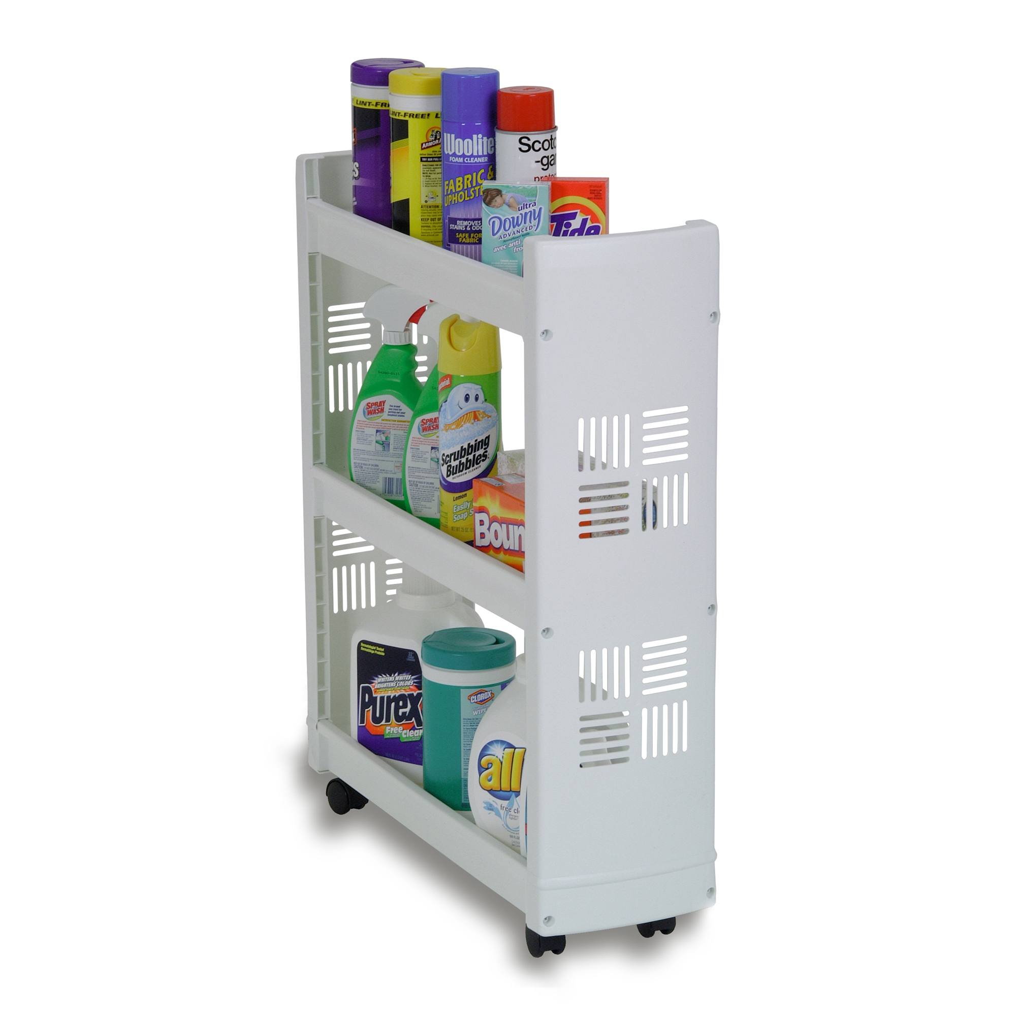 Contico 1903WH1 3 Shelf Rolling Laundry Room Storage Cart Organizer