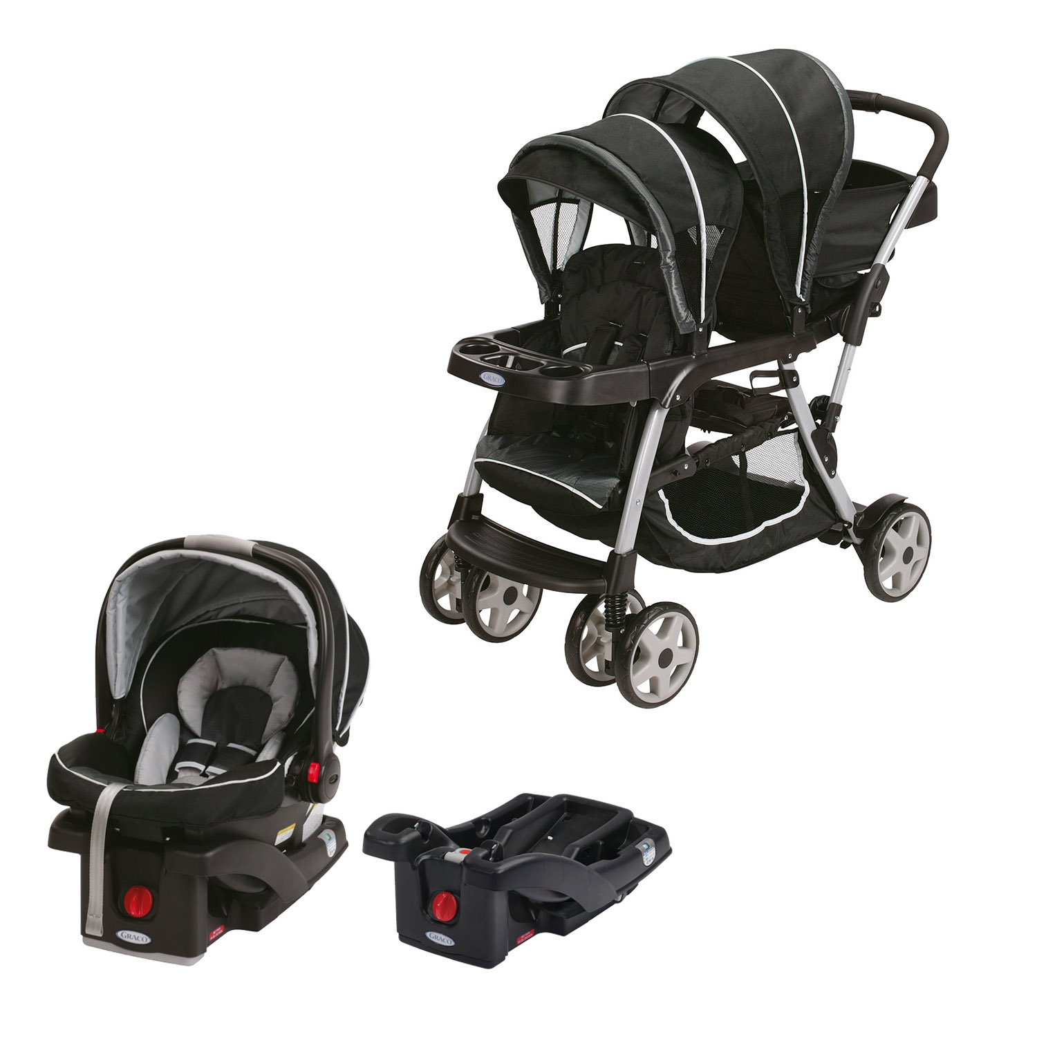 Graco Double Baby Stroller + SnugRide Car Seat + Car Seat Base Travel System  eBay
