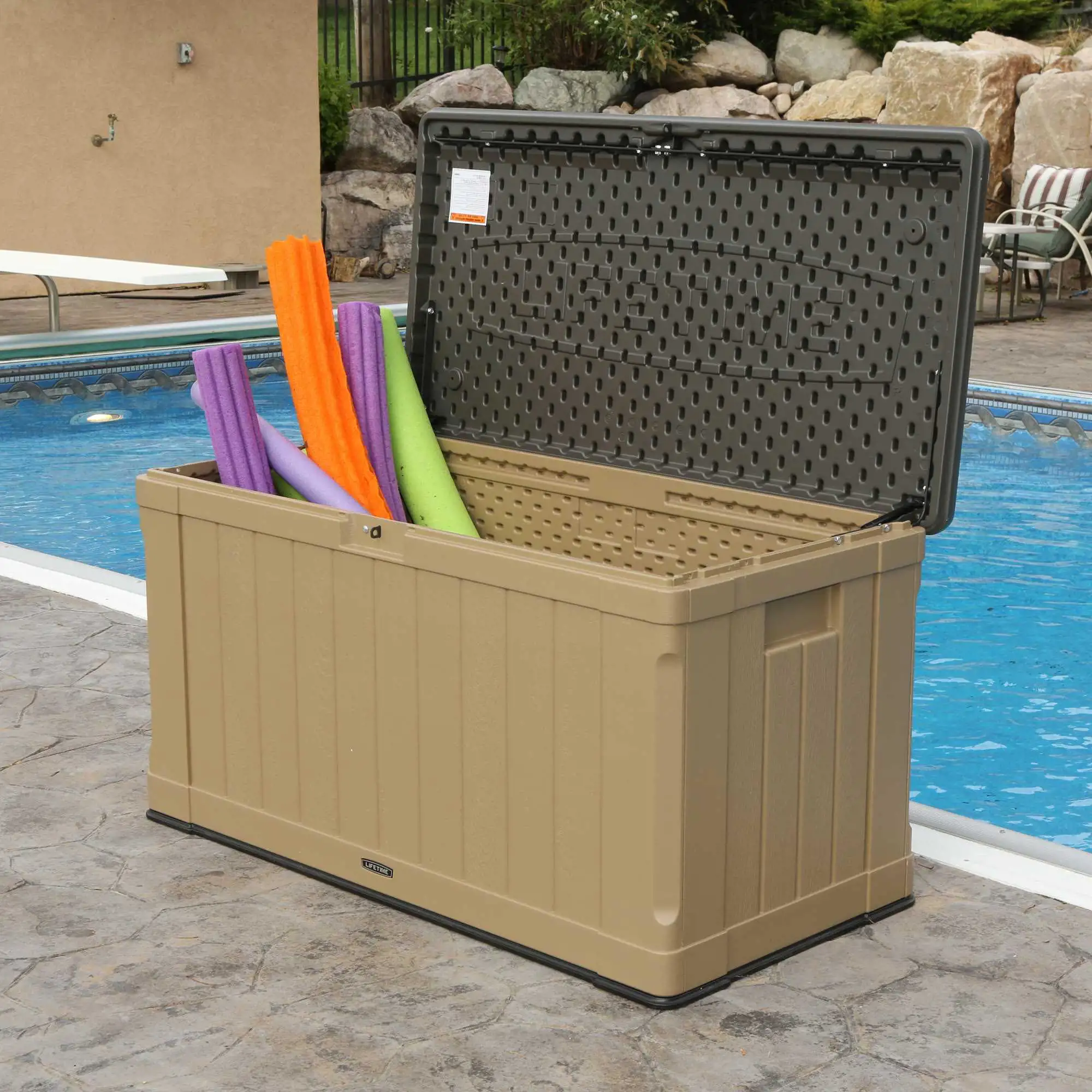 Lifetime 116 Gallon Outdoor Organizer Storage Pool & Patio Deck Box Bench, Beige | eBay