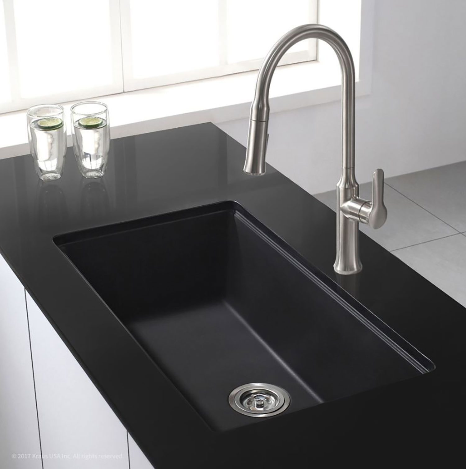 Kraus 31 Inch Rectangle Corner Undermount Single Bowl Black Onyx
