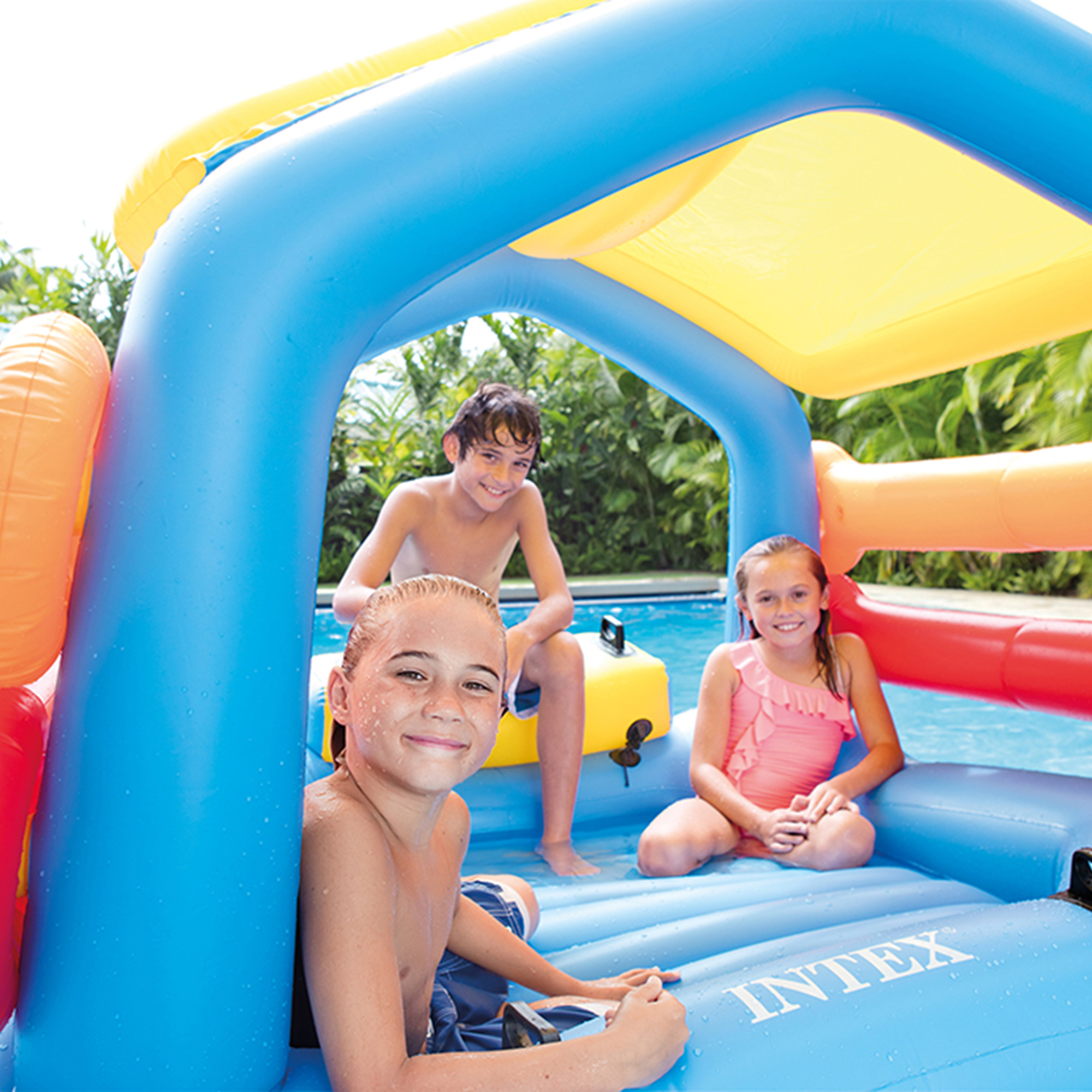 Intex Inflatable Island Pool Float Cabin Hut Water Slide Tube Floats Play Center