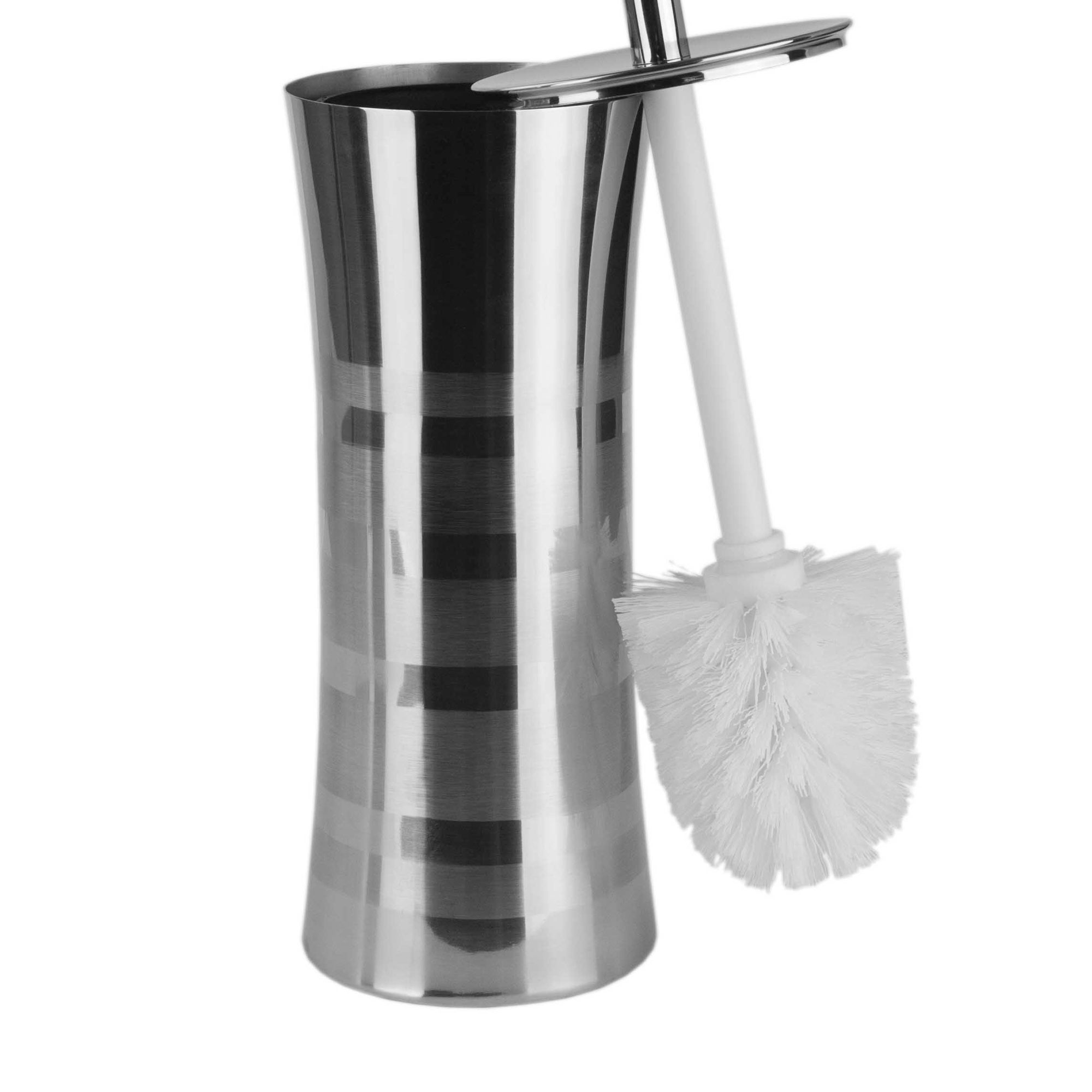 Home Basics Sleek Stainless Steel Striped Toilet Brush Holder Set
