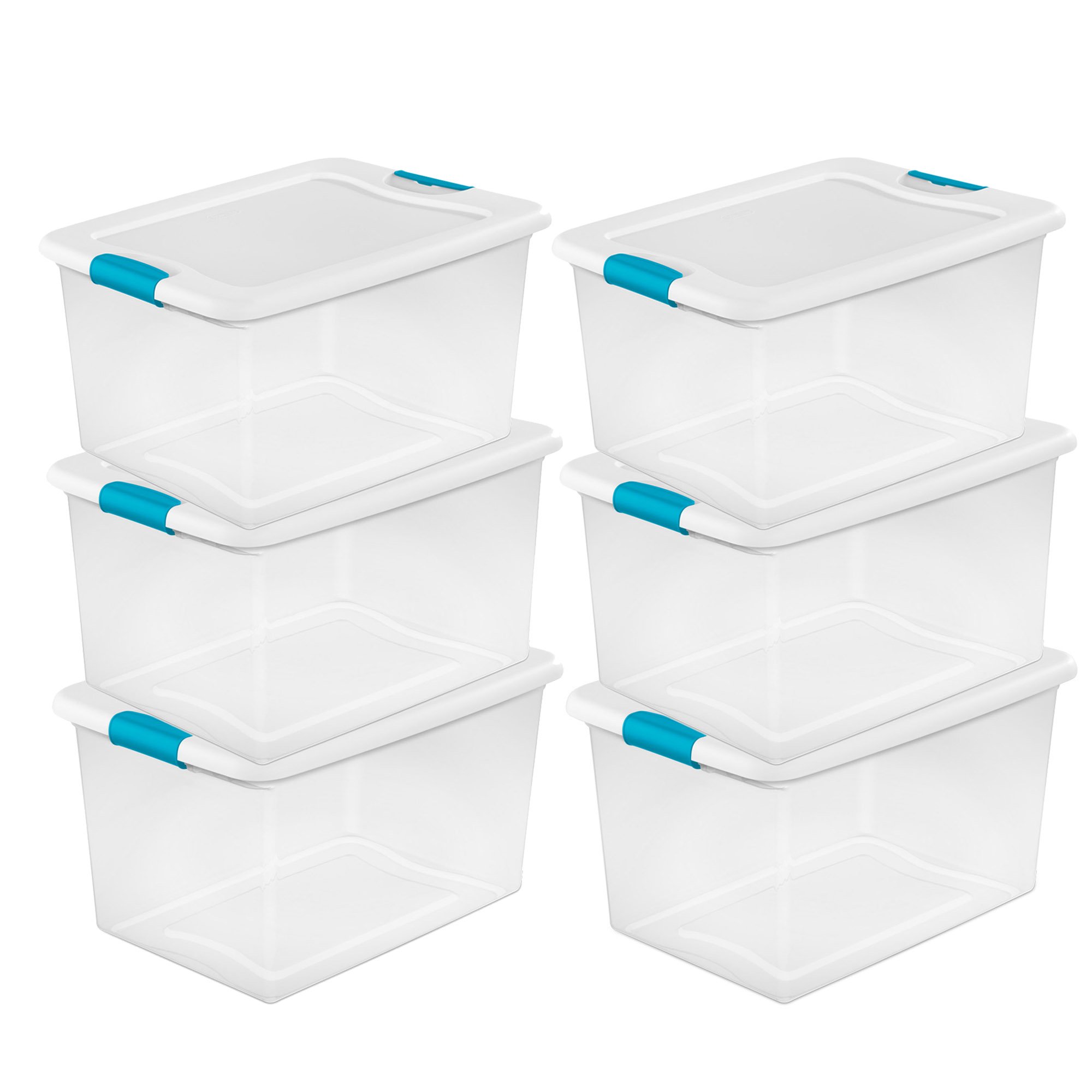Sterilite 64 Quart Clear Plastic Storage Boxes Bins Totes w/ Latches (6