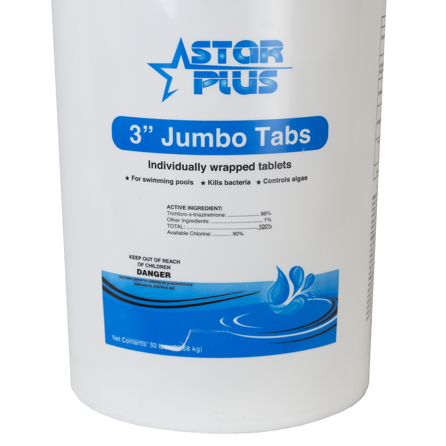 Star Plus Wrapped Trichlor Jumbo 3" Chlorine Tabs for Pools, 50Pound