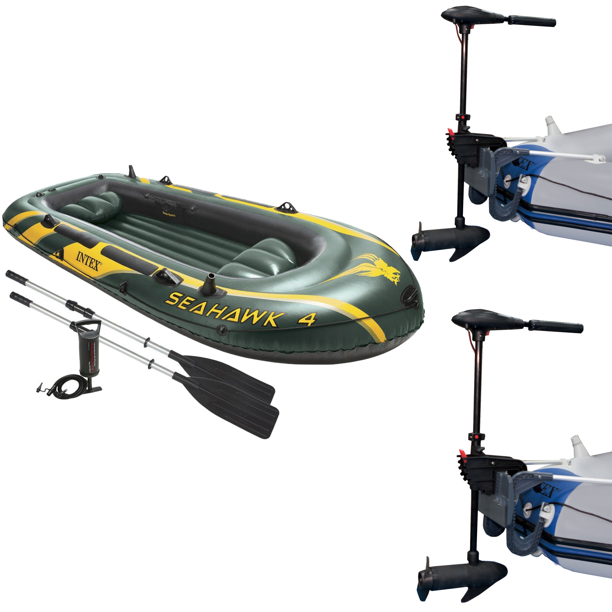 Intex Seahawk 4 Inflatable Raft Set And 2 Transom Mount Boat