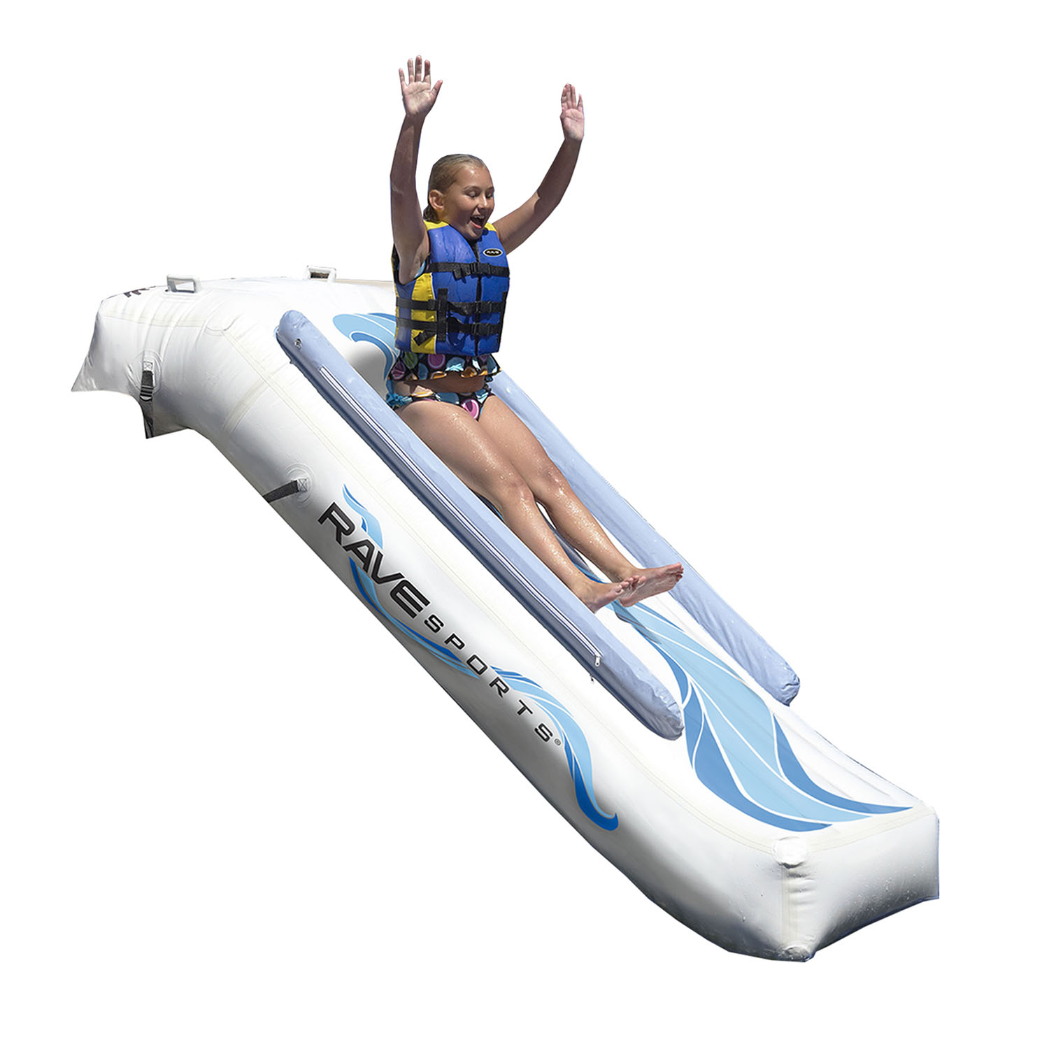 Rave Sports 00001RV 9 Foot Inflatable Lake Pontoon Boat Water Slide
