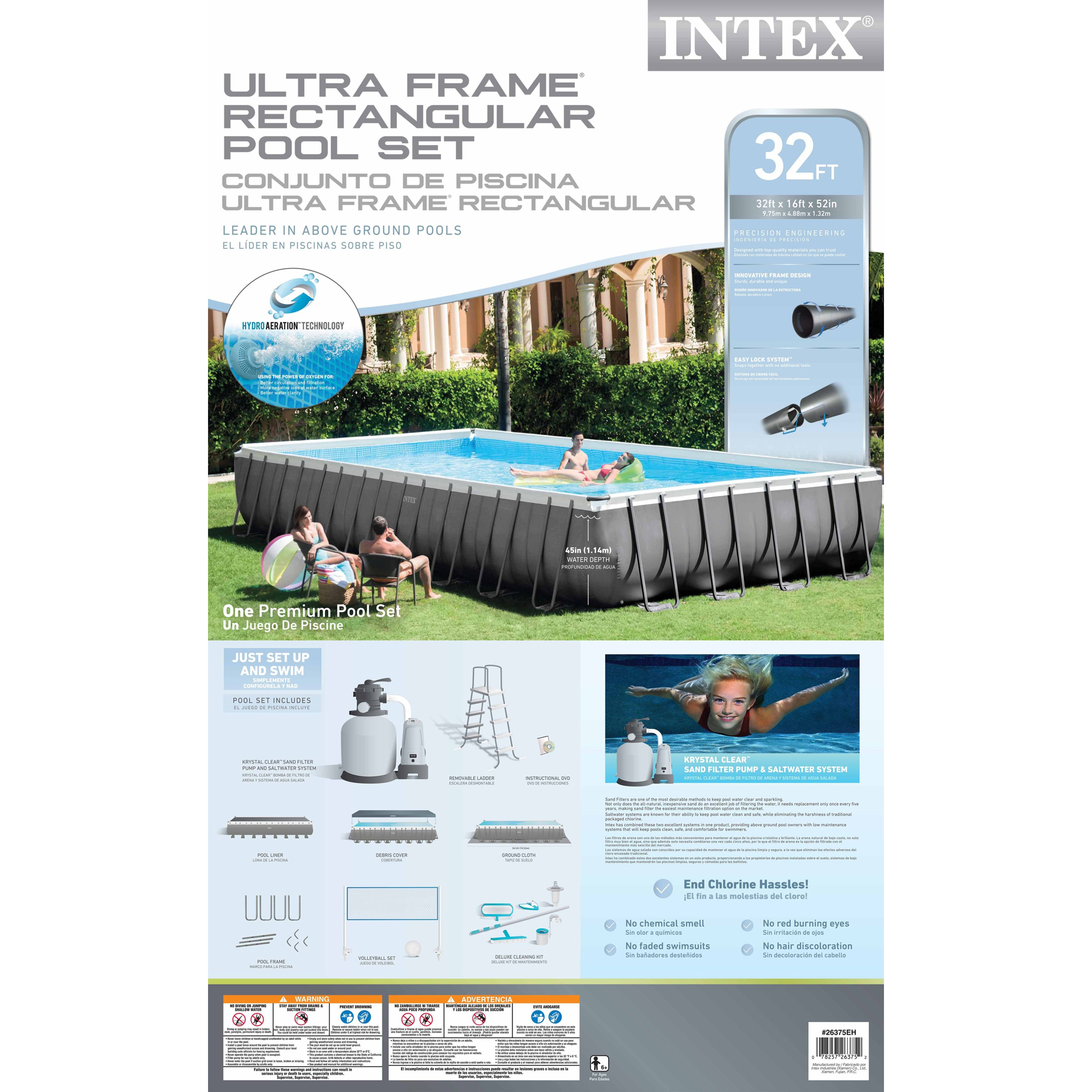 Intex 32 x 16 x 4.3 Feet Ultra Frame Above Ground Swimming Pool Set w