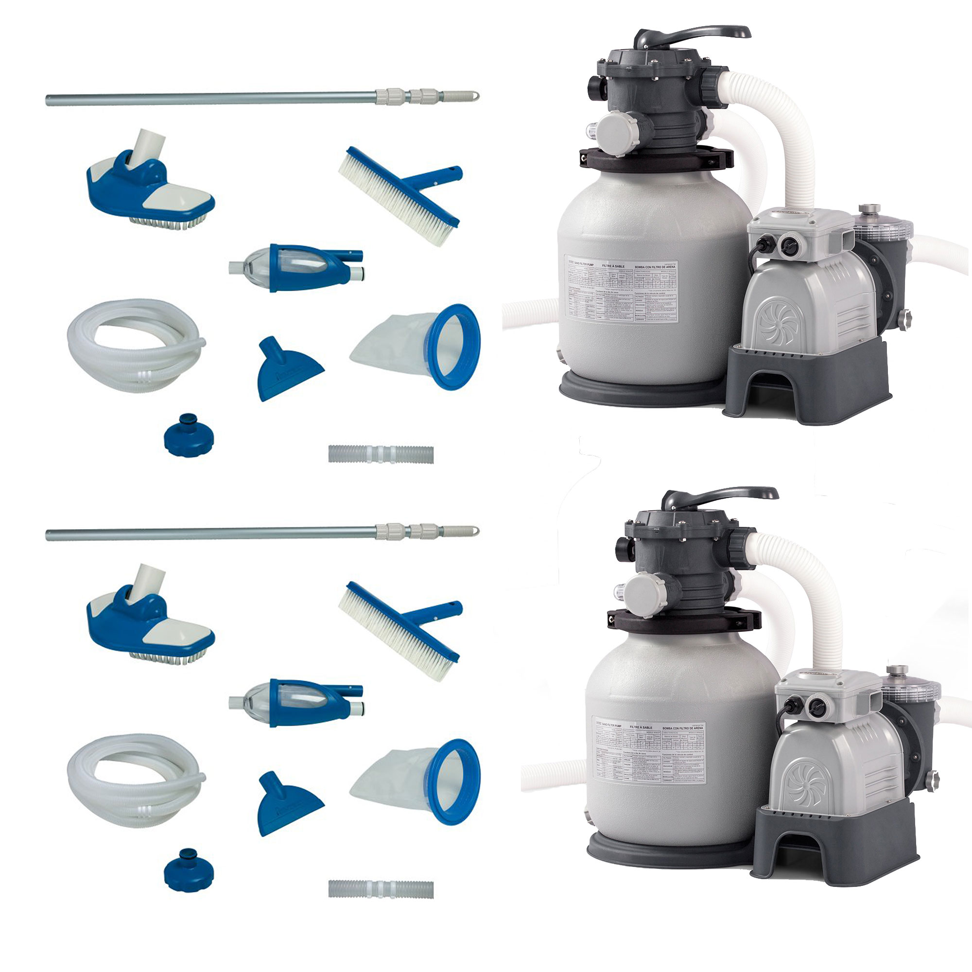 Intex Pool Maintenance Kit w/ Vacuum & Pole (2 Pack) & Sand Filter Pump