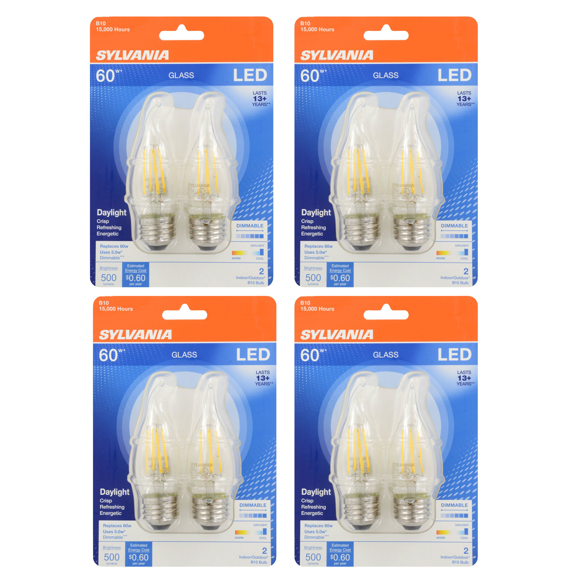 Sylvania LED B10 60W Medium Base Dimmable Daylight 5000K Light Bulb (8