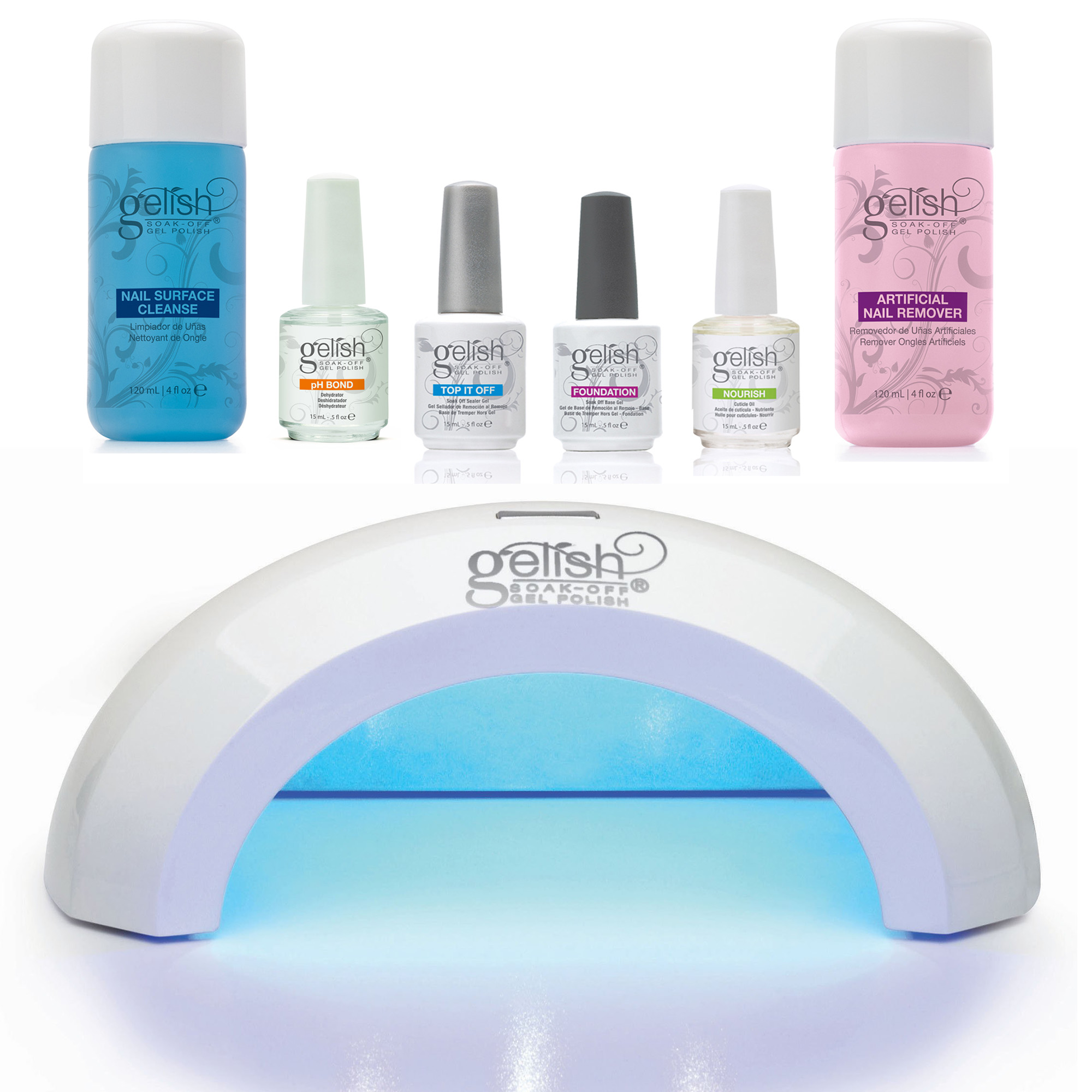 Gelish Mini Pro 45 Second LED Curing Gel Light Lamp + Gel Polish Basix