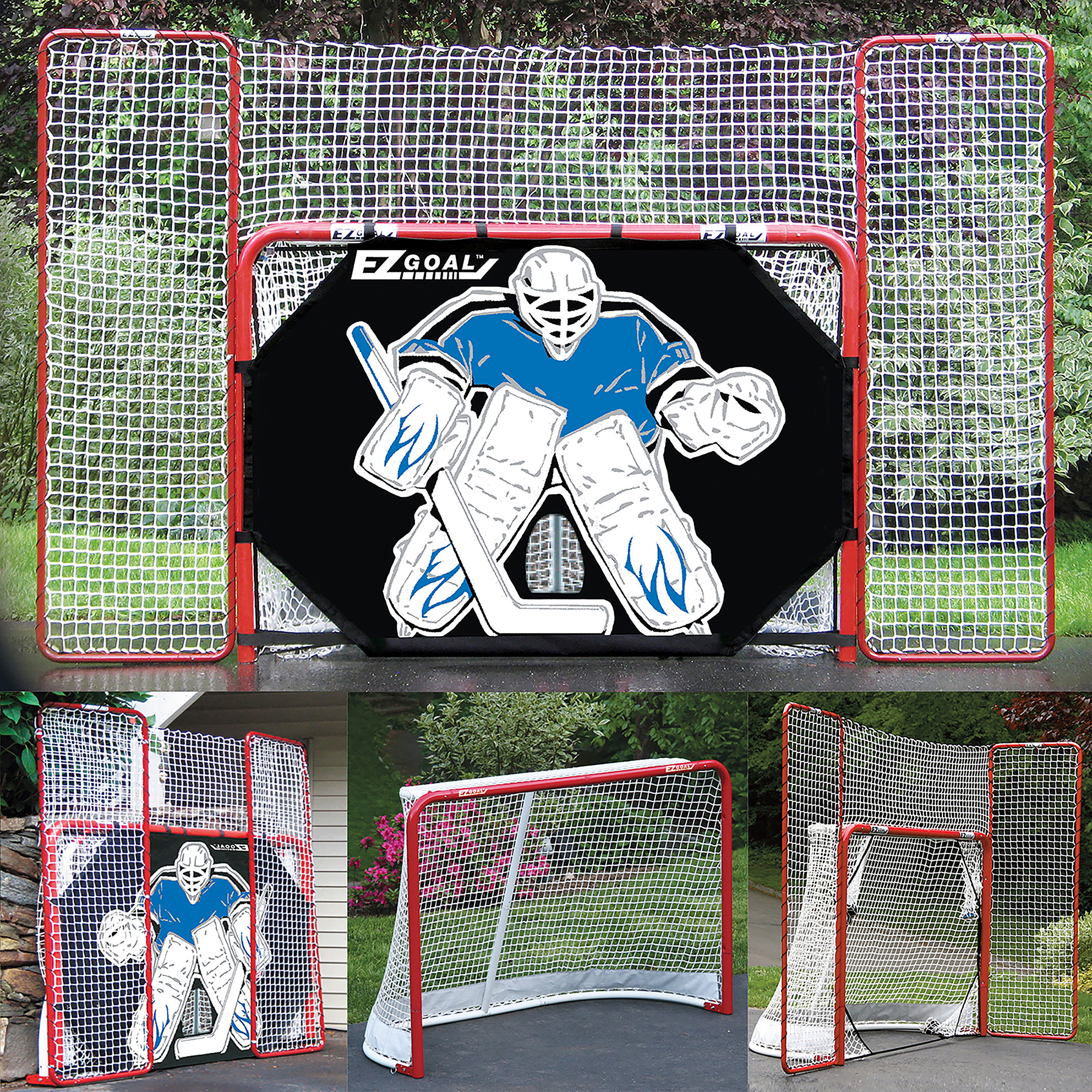EZ Goal Folding Hockey Training Goal Net w/ Backstop, Targets
