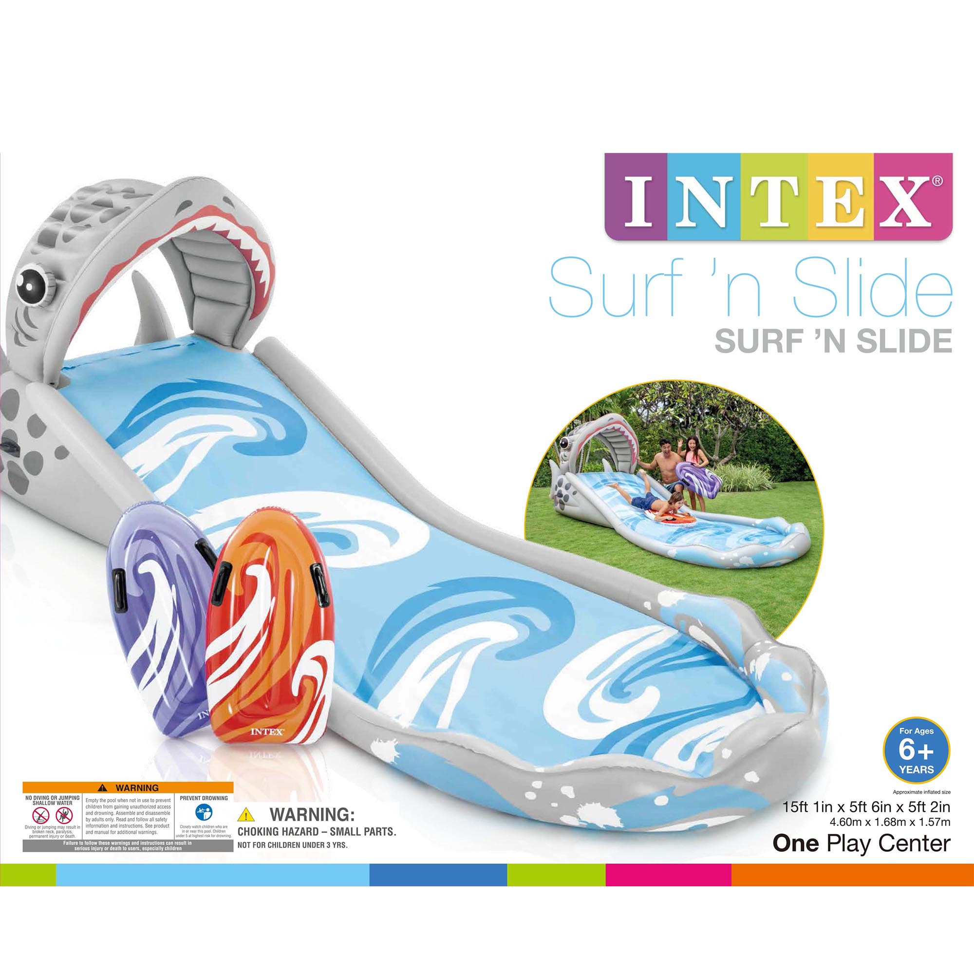 Intex Surf 'N Slide Inflatable Kids Backyard Water Slide w/ Surf Riders