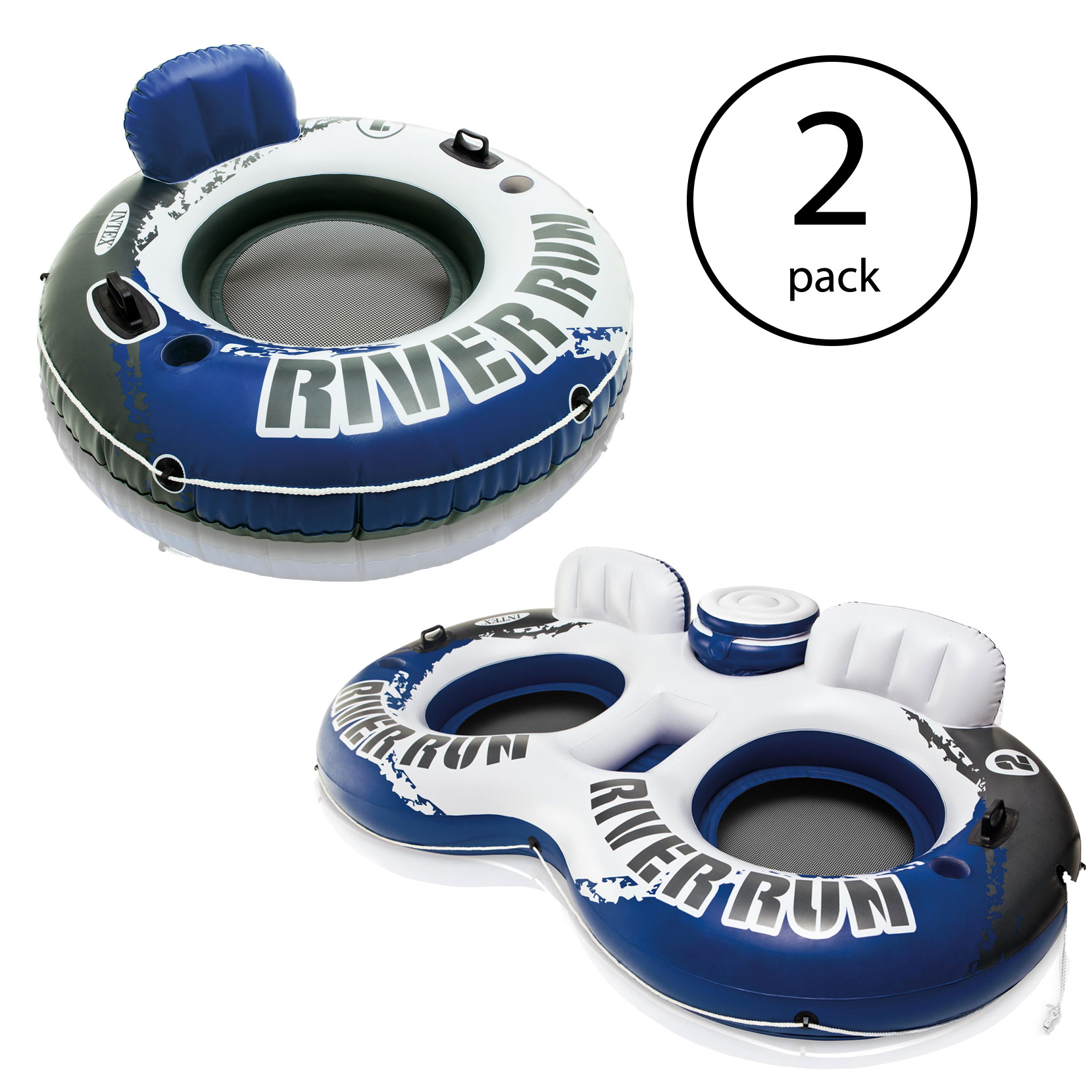 & 1 Rider Floats 2 Pack Intex River Run II Inflatable 2 Person Float 6 Pack