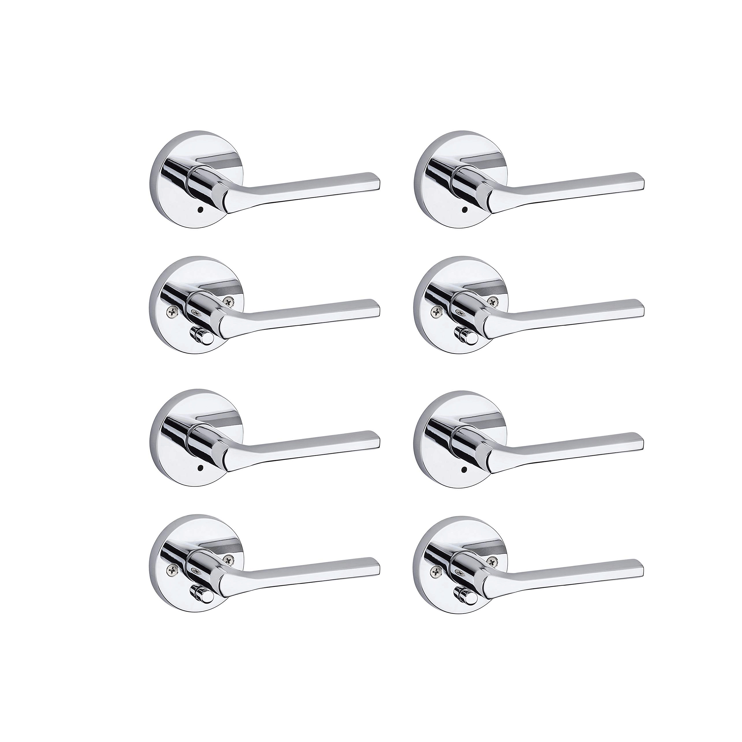 Kwikset Lisbon Bed Bathroom Locking Door Handle Set, Chrome (4 Pack