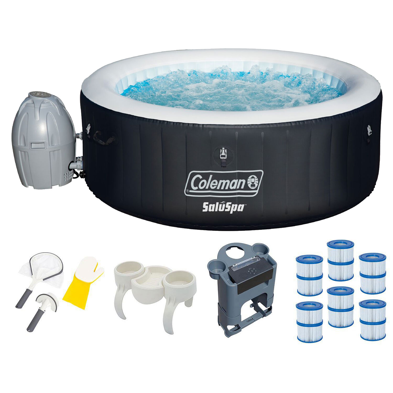 Coleman SaluSpa 4Person Inflatable Spa Hot Tub with Accessories
