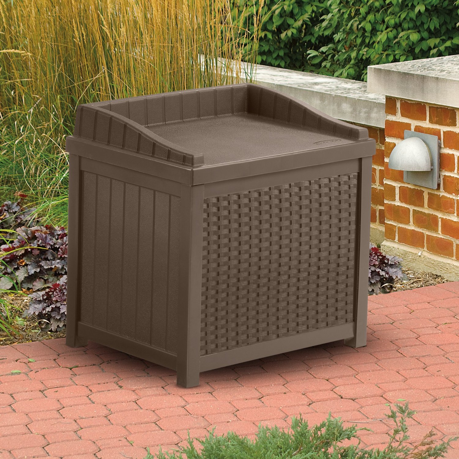 Suncast 22 Gallon Resin Wicker Indoor/Outdoor Storage Deck Box with