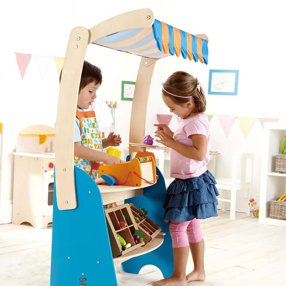 Hape Kids Wooden Grocery Market Shopper  and Checkout Stand 