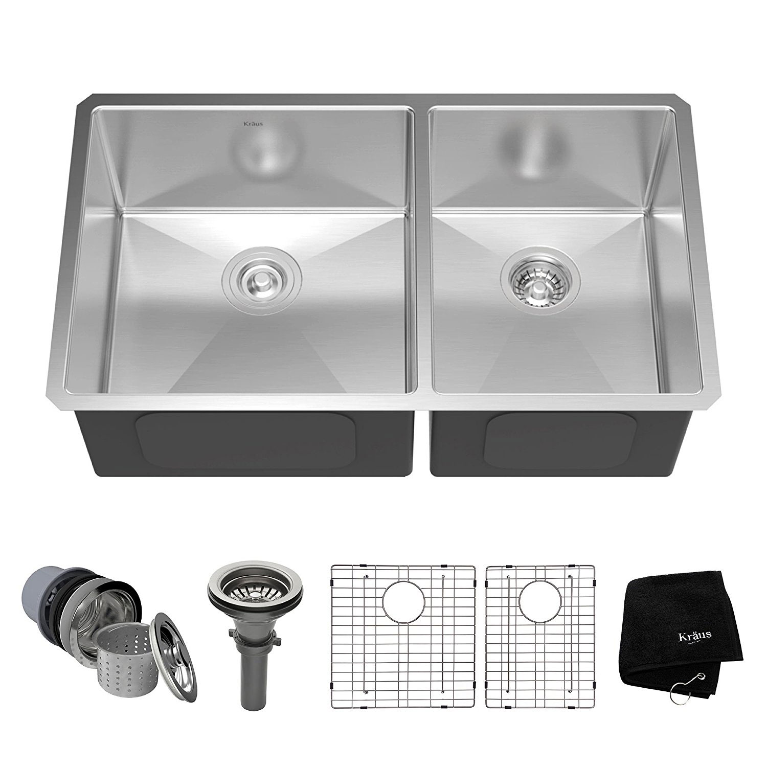 Details About Kraus 33 Inch Rectangular Undermount 60 40 Double Stainless Steel Kitchen Sink