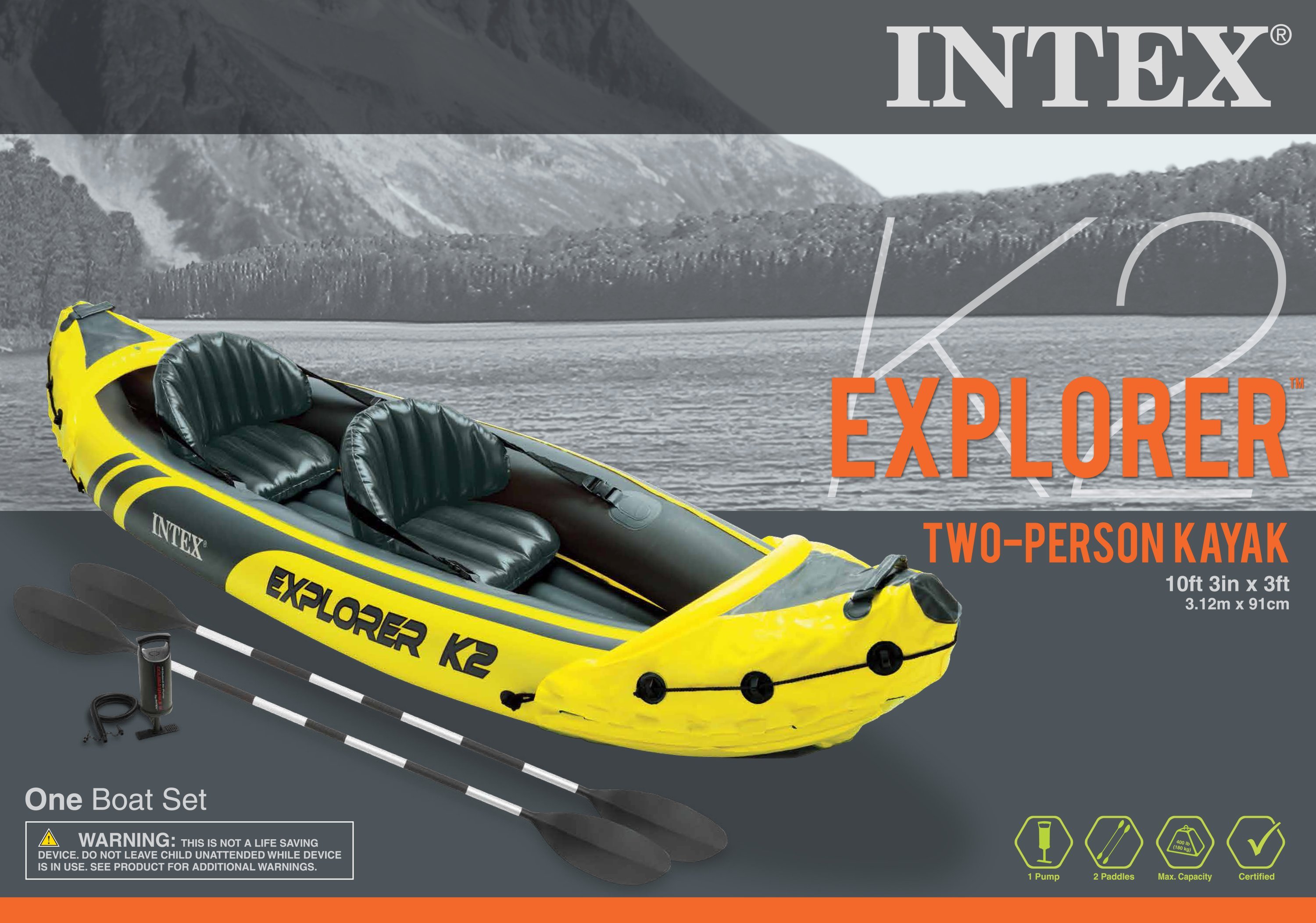 intex explorer k2 yellow 2 person inflatable kayak with