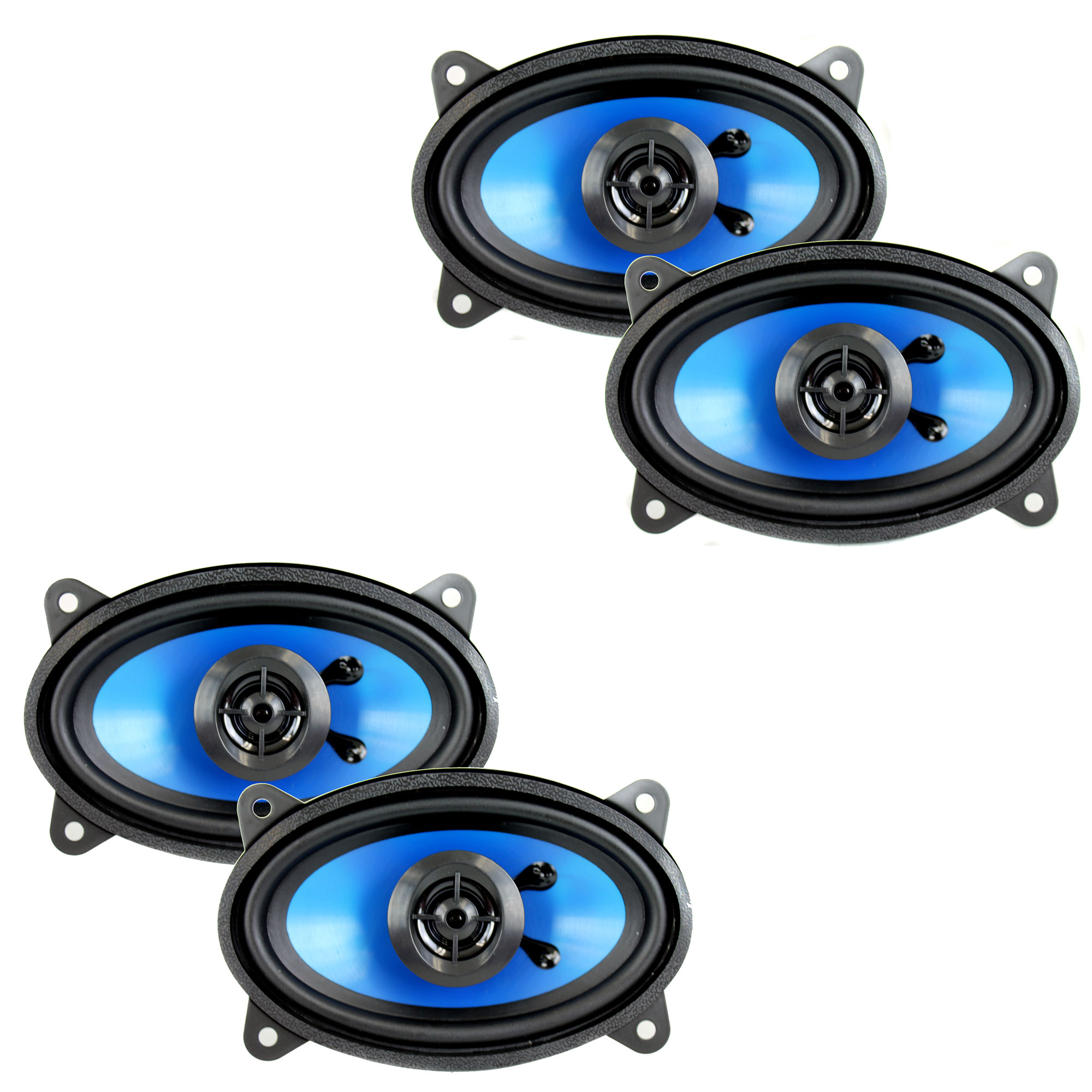 Q Power 4x6" 250 Watt 2Way Blue Car Audio Coaxial Stereo Speakers (4