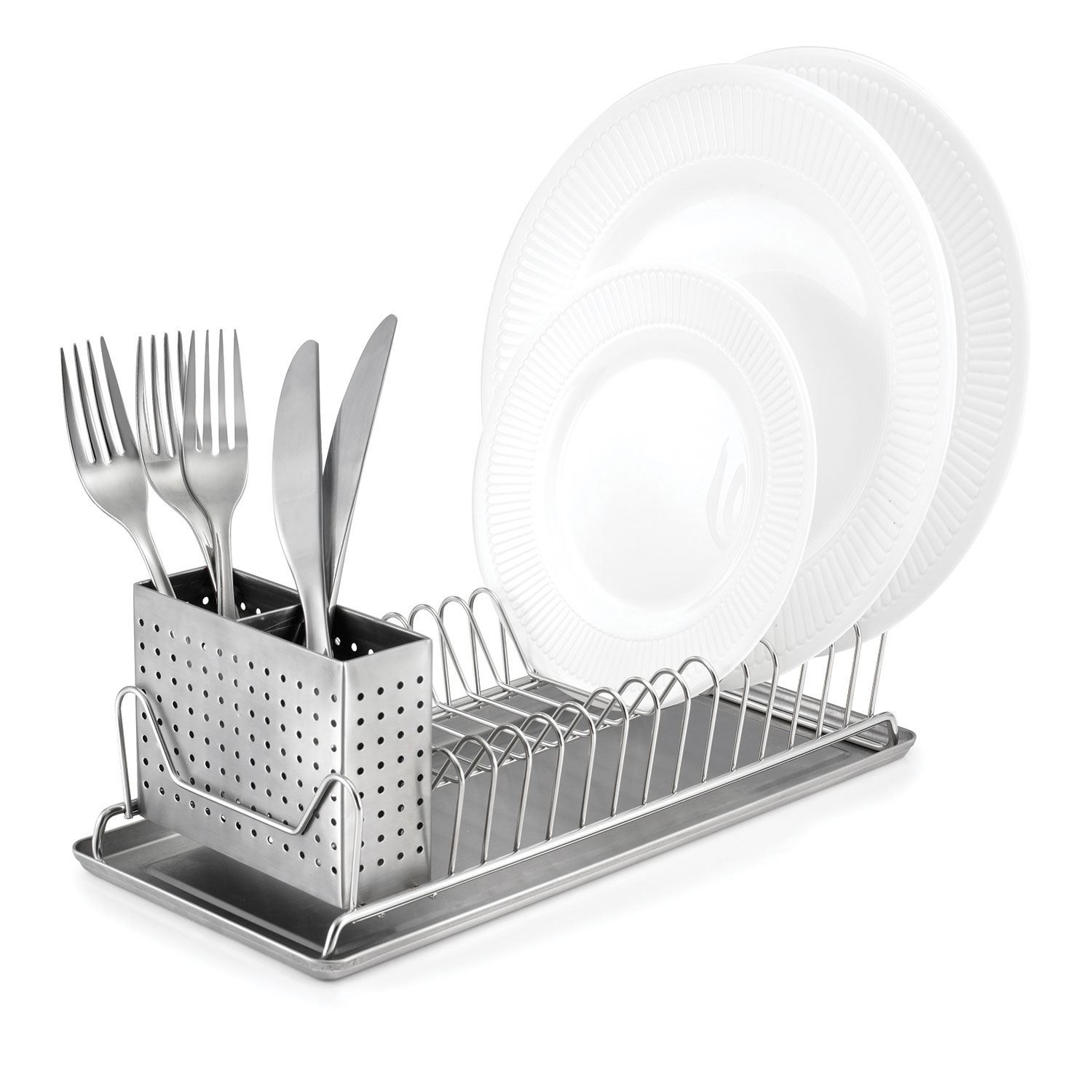 Polder Small Compact Stainless Steel Dish Drying Drainer Strainer Rack Small Stainless Steel Dish Rack